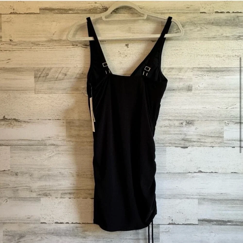 NWOT Beyond Control Black Surplice Ruched Swim Dress Tankini Top